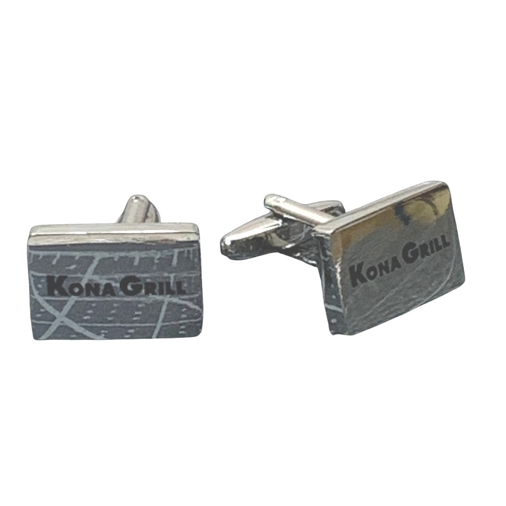 Kona Grill Cufflinks Silver Tone Logo Formal Business Never Used In‎ Gift Box